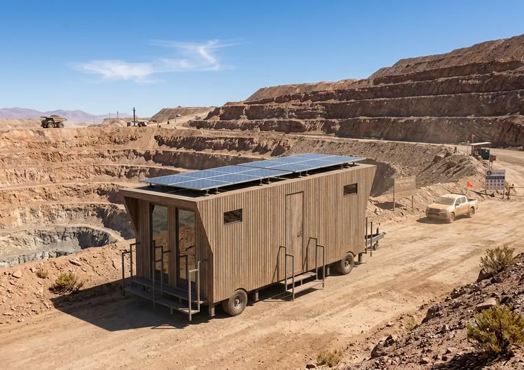 Módulo sanitario móvil con paneles solares y tratamiento de aguas